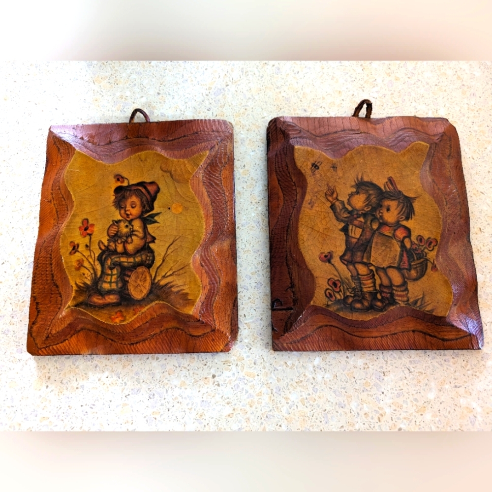 Pair of Vintage Manchester Wood Vermont - Hummel Wall Plaques Farmhouse Decor